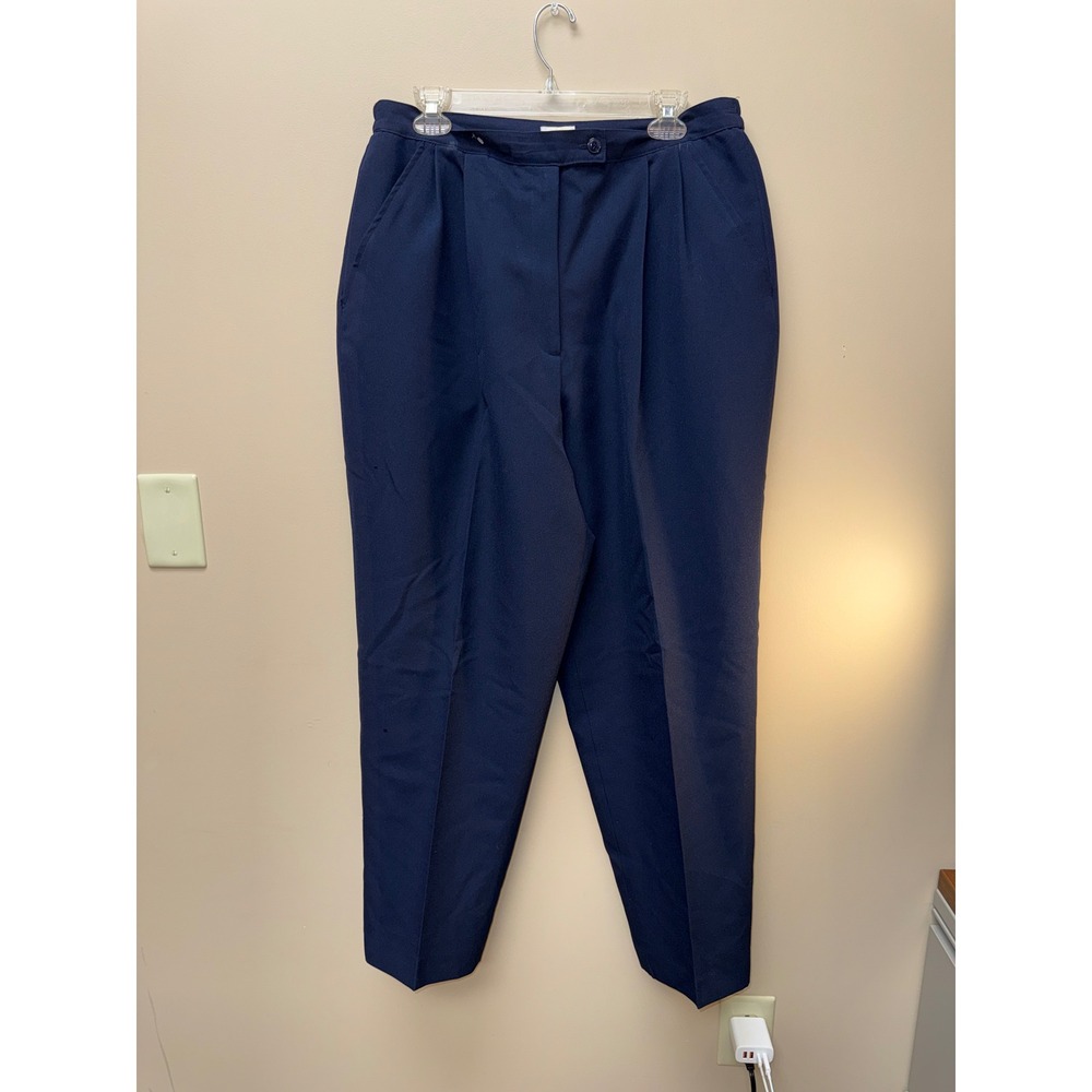 En Avance Navy Blue Pleated Tapered Trousers High Rise Elastic Back 16W USA Made